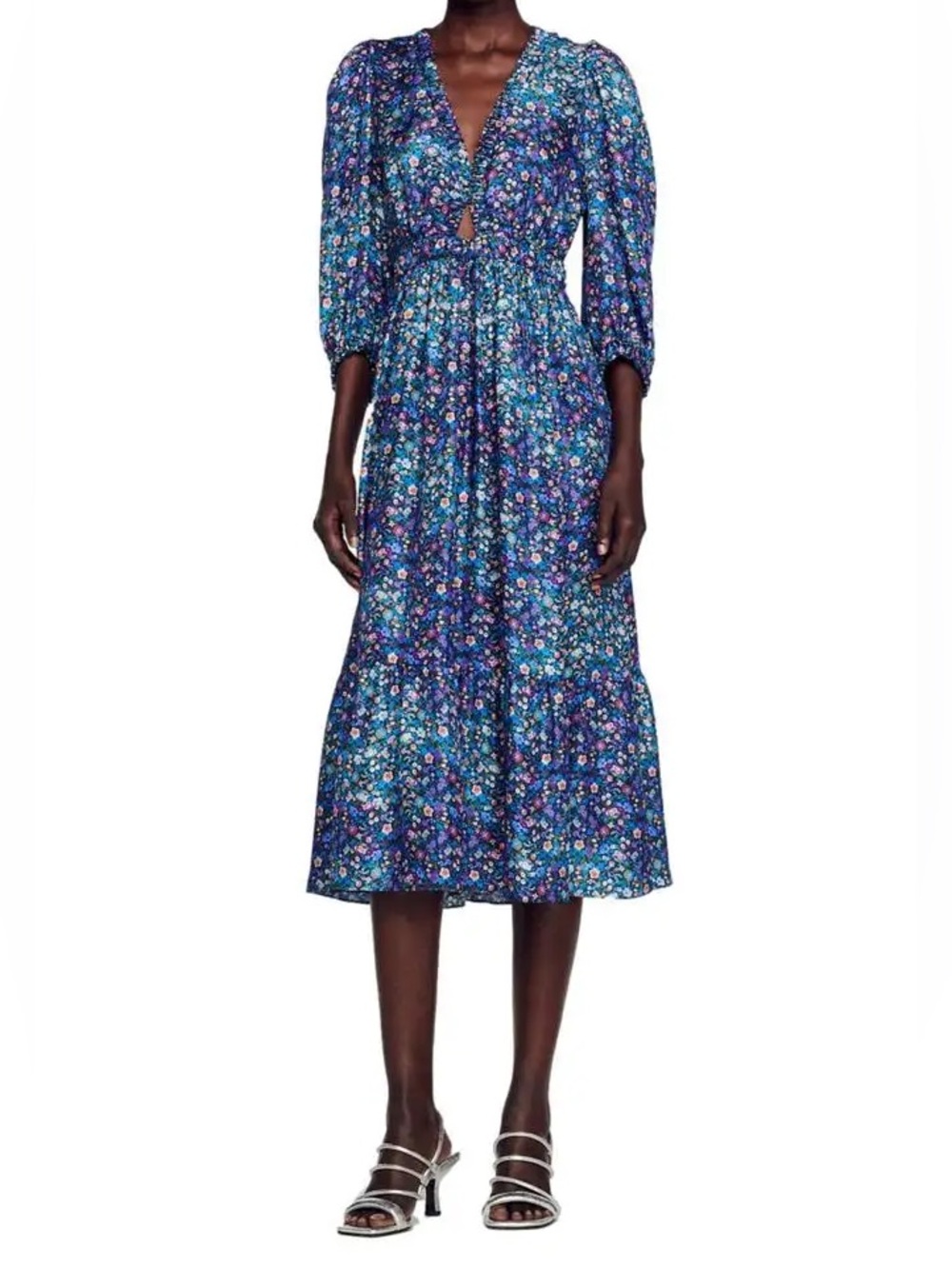 SANDRO Almada Silk Midi Dress